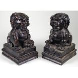 Pair Chinese cast iron temple lions