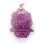 Carved amethyst flower and basket pendant