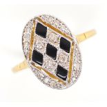 Diamond, onyx and 18ct yellow gold harlequin ring