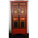 Chinese red lacquered wedding cabinet