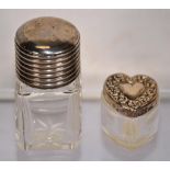 Two silver topped & glass jars