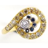 18ct yellow gold, diamond and sapphire ring