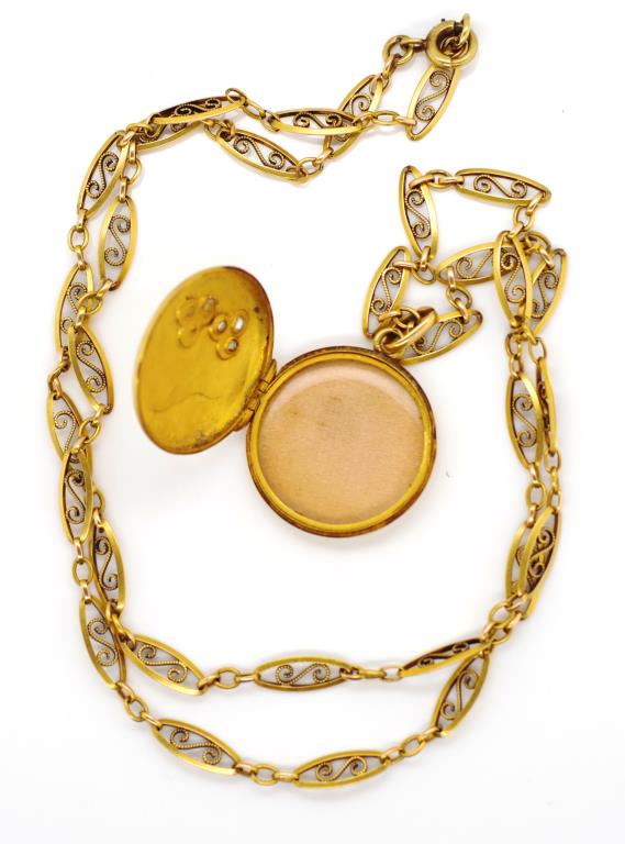 Antique gold necklace and locket - Image 2 of 5