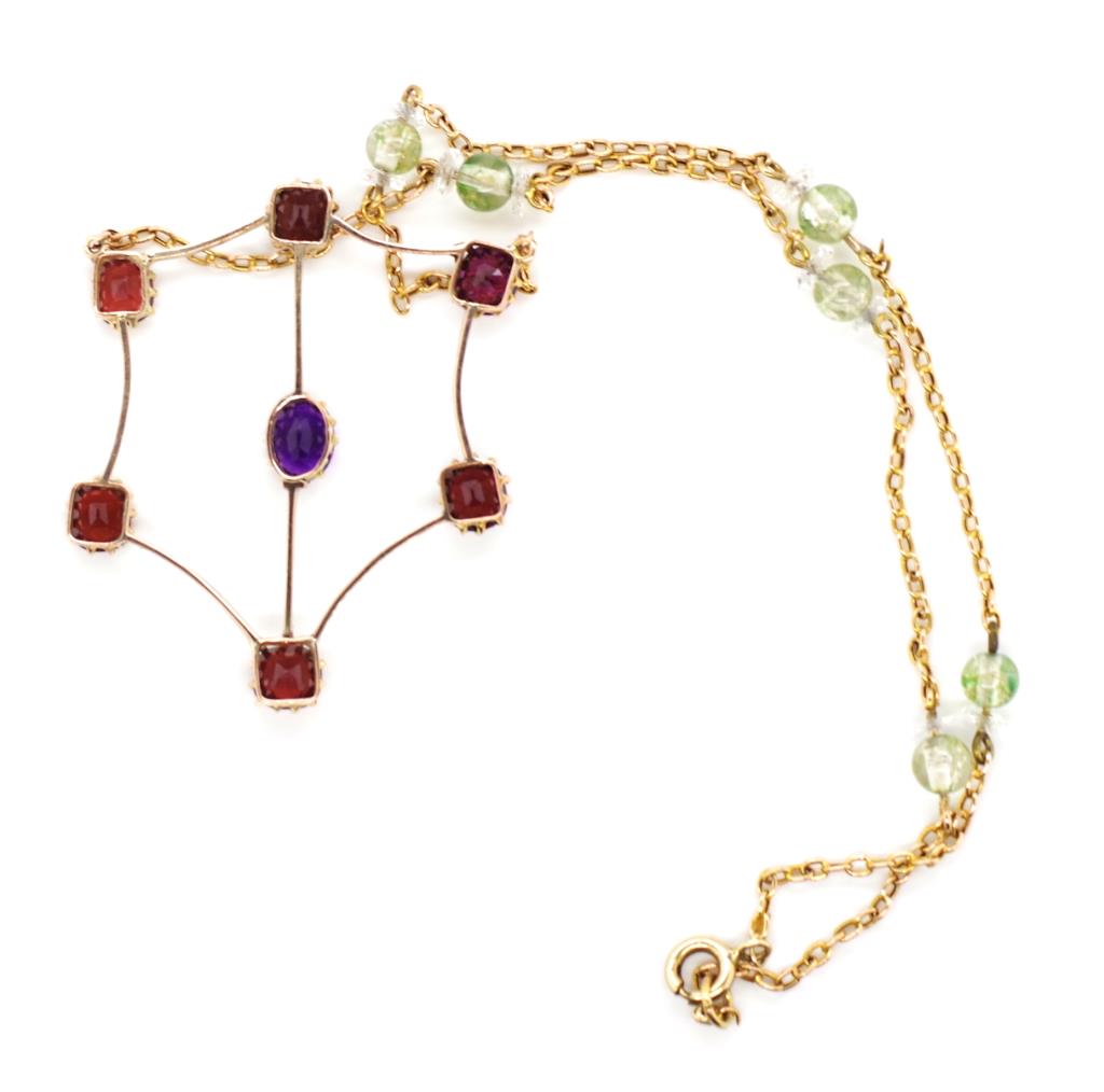 Antique 9ct gold, amethyst and garnet necklet - Image 3 of 4