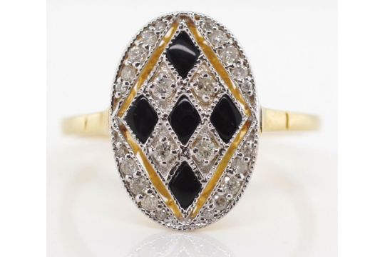 Diamond, onyx and 18ct yellow gold harlequin ring - Image 2 of 4