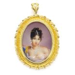 18ct yellow gold lady's portrait brooch/pendant