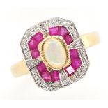 Opal, ruby and diamond ring