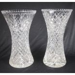 Two vintage cut crystal tall vases