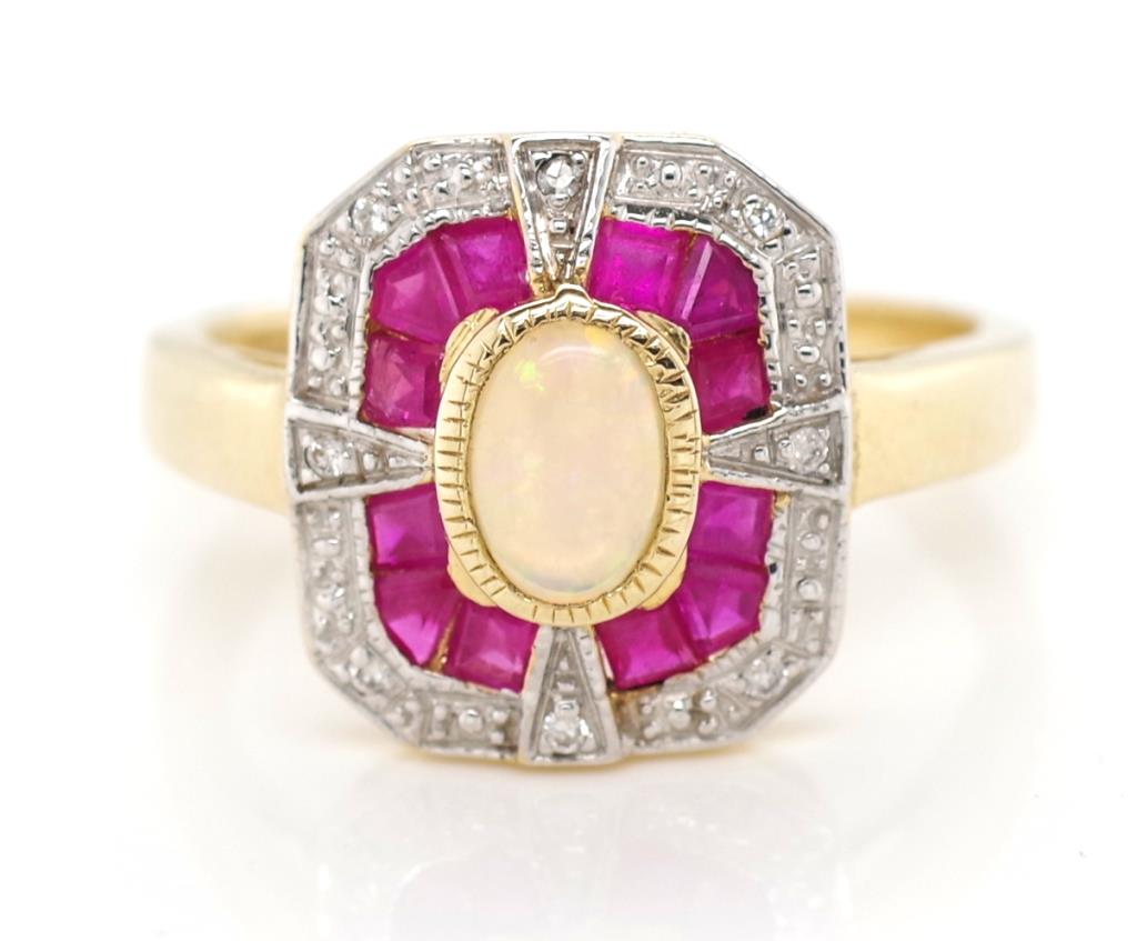 Opal, ruby and diamond ring - Image 2 of 4