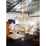 Murano 1960s six branch glass chandelier