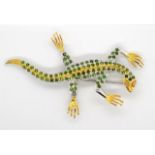 Tsavorite, sterling silver and gilt gecko brooch