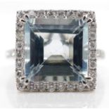 Aquamarine, diamond and 18ct white gold ring