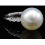 South sea pearl, diamond and 18ct white gold ring