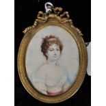 Antique French handpainted portrait of a lady