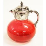 Edwardian ruby and silver plate claret jug