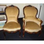 Pair antique grandmother & grandfather chairs