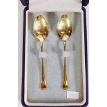 Cased pair Lucky Wood silver gilded teaspoons