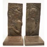 Alfonse Mucha (1860-1939) bronze plaque bookends