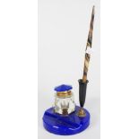 Vintage glass pen & inkwell desk set