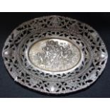 Silver pierced & cherub decorated dish