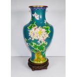 Chinese cloisonne tall vase & stand