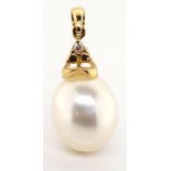 Pearl and diamond,14ct yellow gold pendant