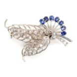 Diamond, sapphire and 18ct white gold brooch
