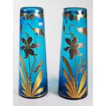 Pair of large Victorian blue glass mantle vases