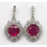 Ruby, diamond and 18ct white gold earrings