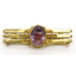 Antique 9ct yellow gold and amethyst brooch