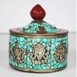 Tibetan turquoise set lidded bowl