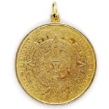 Yellow gold Aztec calendar pendant