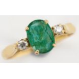 Emerald, diamond and 14ct gold ring