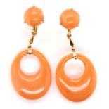 Retro gold and coral hanging earrings