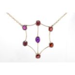 Antique 9ct gold, amethyst and garnet necklet