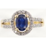 14ct gold sapphire and diamond halo ring