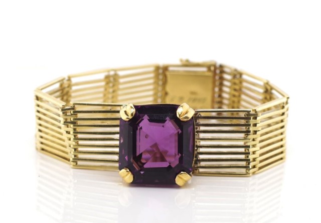 9ct yellow gold and amethyst bracelet