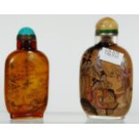 Two Chinese inlaid painted snuff bottles