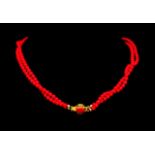 Two strand coral and 14ct gold necklace