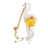 18ct white gold, diamond and citrine brooch