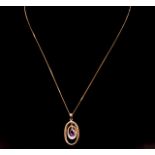 9ct yellow gold, diamond and amethyst pendant