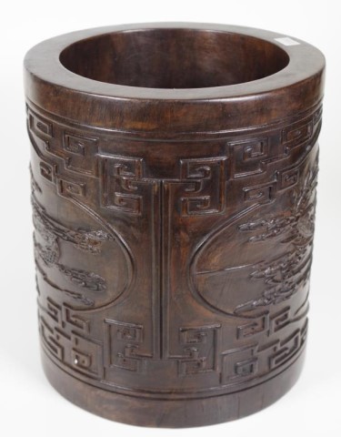 Good Chinese carved Zitan brush pot - Image 2 of 3