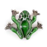 Silver and enamel frog brooch