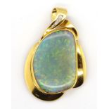 Opal, diamond and 18ct yellow gold pendant