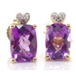 Amethyst, diamond and 9ct gold stud earrings