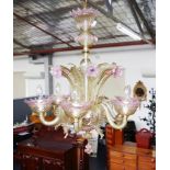 Murano 1960s six branch glass chandelier