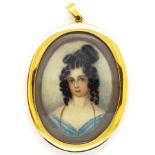 Antique portrait miniature &15ct gold pendant