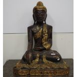 Thai carved wood seated Buddha figure