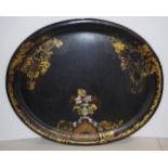 Victorian black Japanned papier mache tray