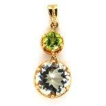 10ct gold aquamarine and peridot pendant